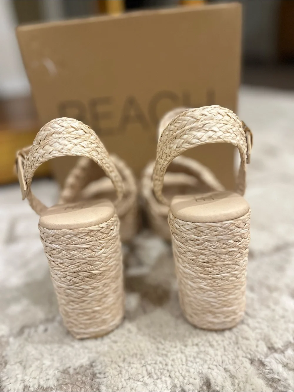 BEACH by Matisse Rivera Raffia Platform Sandals Women’s 9M Natural Woven Heels